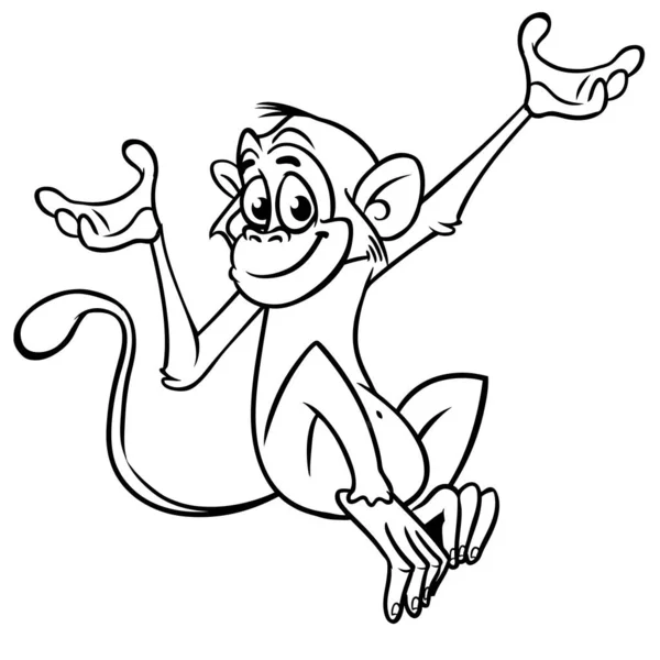 Şirin Çizgi Film Maymunu Şempanze Maymun Çizgilerinin Vektör Çizimi Boyama — Stok Vektör