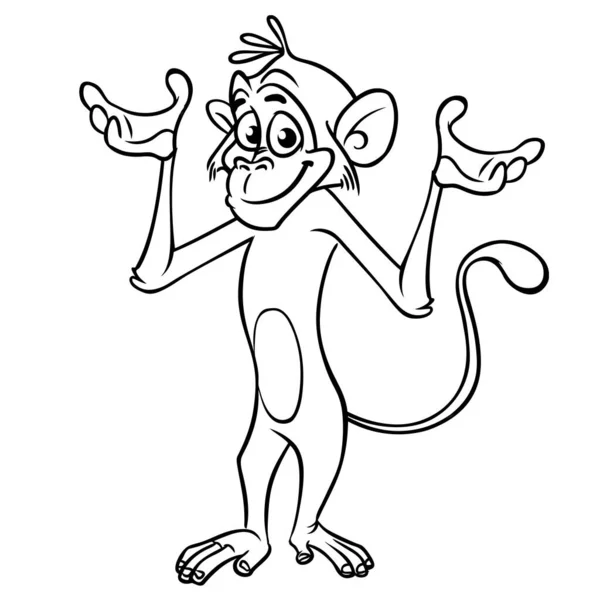 Lindo Mono Dibujos Animados Chimpancé Ilustración Vectorial Los Contornos Mono — Vector de stock