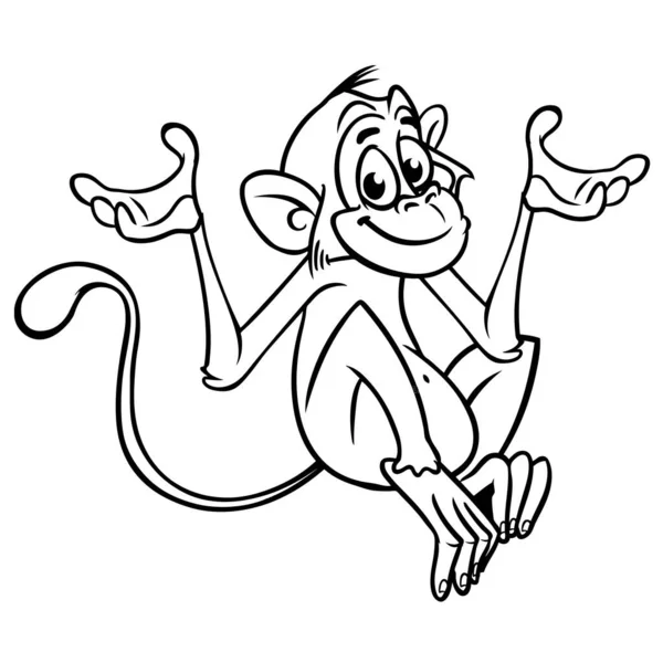 Chimpanzé Singe Dessin Animé Mignon Illustration Vectorielle Des Contours Singe — Image vectorielle