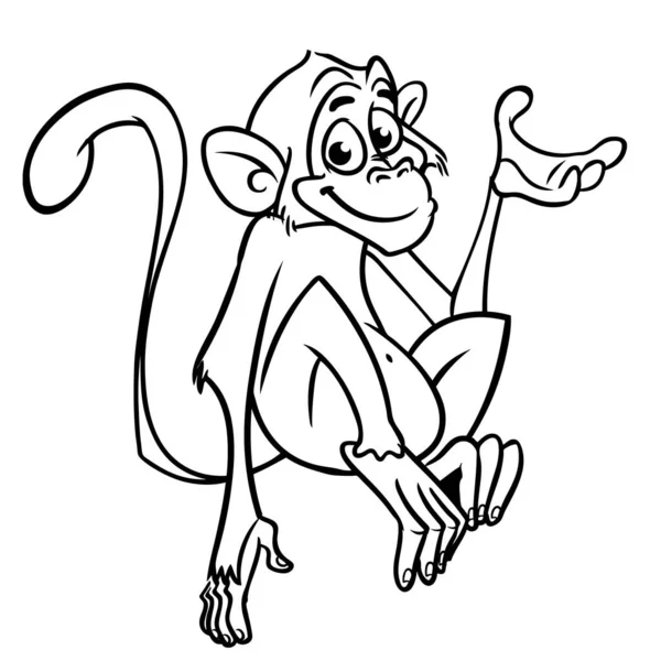 Милый Мультяшный Обезьяна Шимпанзе Векторная Иллюстрация Контуров Обезьян Дизайн Раскраски — стоковый вектор