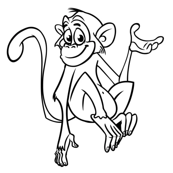 Милый Мультяшный Обезьяна Шимпанзе Векторная Иллюстрация Контуров Обезьян Дизайн Раскраски — стоковый вектор