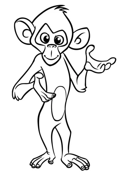 Мила Мультяшна Мавпа Шимпанзе Векторна Ілюстрація Контурів Мавпи Дизайн Розмальовки — стоковий вектор