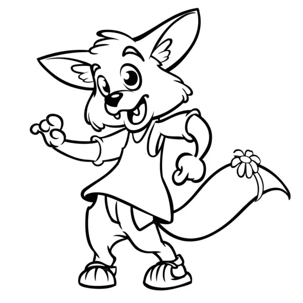 Cartoon Fox Danse Illustration Vectorielle Conception Pour Livre Colorier — Image vectorielle