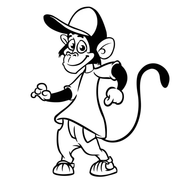 Macaco Dos Desenhos Animados Chimpanzé Dançando Ilustração Vetorial Delineada Design —  Vetores de Stock