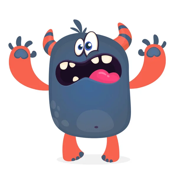 Scary Cartoon Black Monster Screaming Yelling Angry Monster Expression Big — Stock Vector