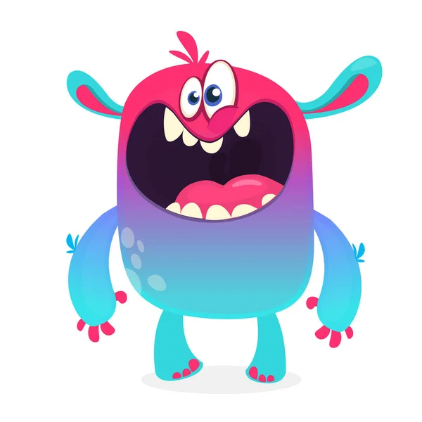 Monstro Azul Peludo Bonito Vector Bigfoot Mascote Personagem Troll Design —  Vetores de Stock