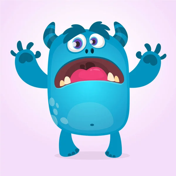 Monstro Azul Peludo Bonito Vector Bigfoot Mascote Personagem Troll Design —  Vetores de Stock