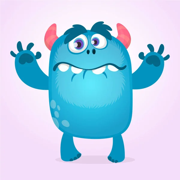Schattig Harig Blauw Monster Vector Bigfoot Trol Karakter Mascotte Ontwerp — Stockvector