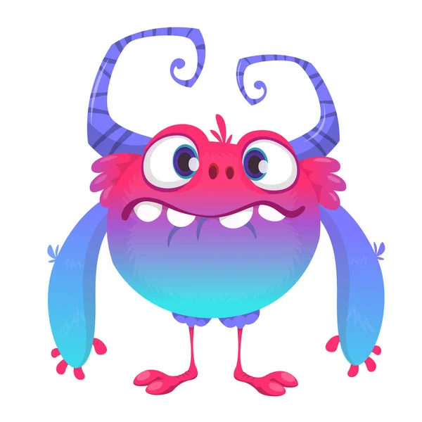 Schattig Tekenfilmmonster Vector Harig Blauw Monster Karakter Met Kleine Benen — Stockvector