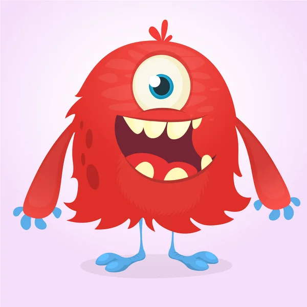 Cute Red Cartoon Monster Funny Monster Smiling Expression Halloween Vector — Stock Vector