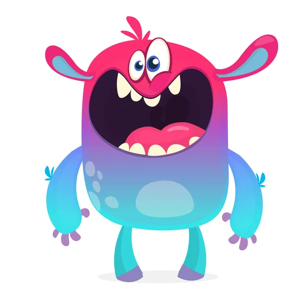 Monstro Azul Peludo Bonito Vector Bigfoot Mascote Personagem Troll Design —  Vetores de Stock