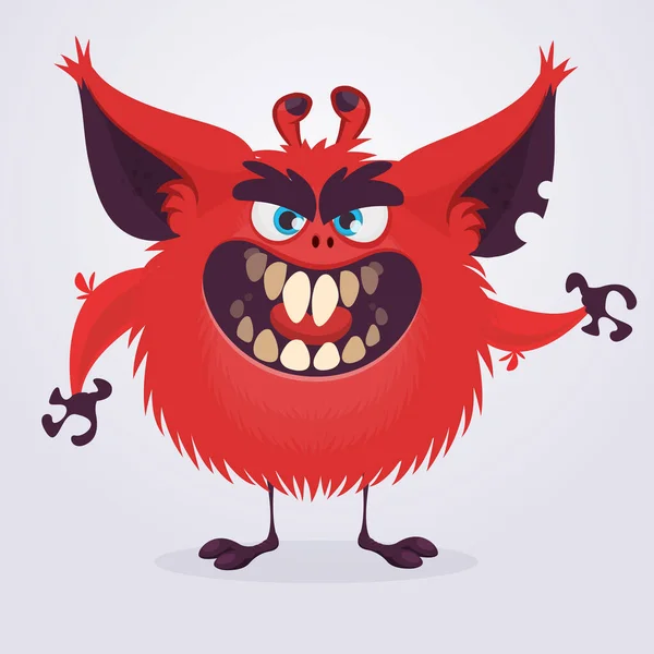 Děsivé Červené Kreslené Monstrum Mávající Rukama Halloween Vektorová Ilustrace — Stockový vektor