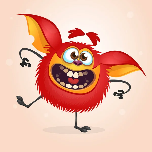 Joyeux Monstre Dessin Animé Rouge Dansant Illustration Vectorielle Halloween Ofrad — Image vectorielle