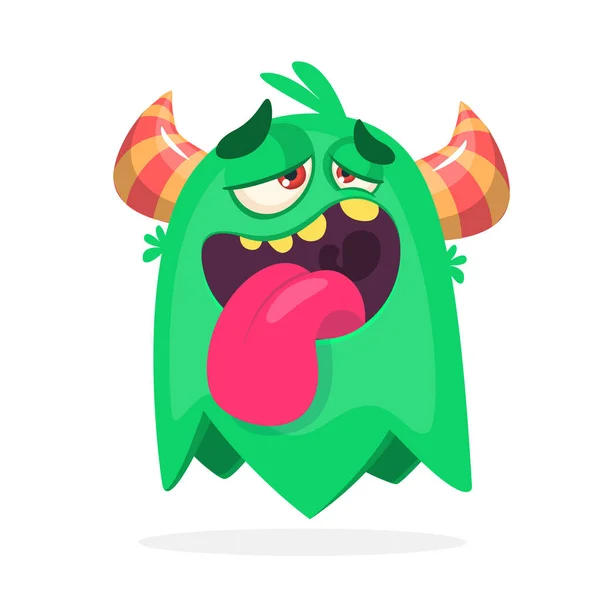 Gelukkig Groen Cartoon Gehoornde Monster Vermoeide Monster Emotie Die Zijn — Stockvector