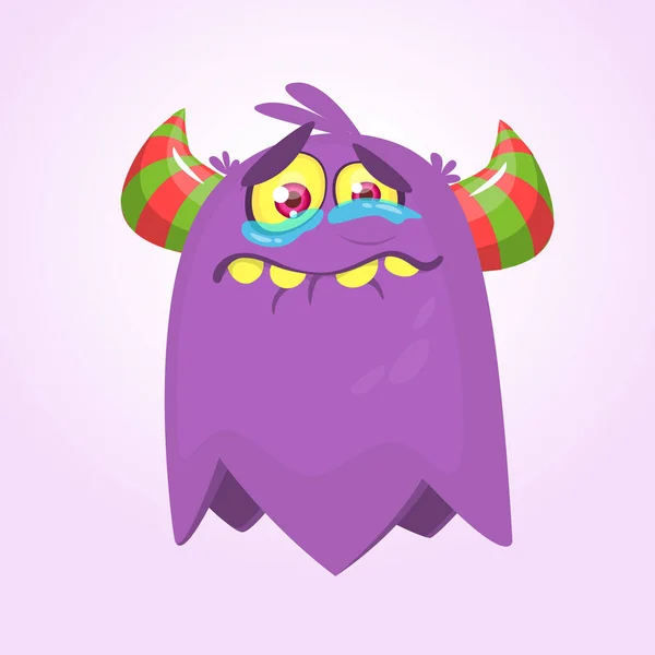 Nettes Cartoon Monster Mit Hörnern Weinende Monstergefühle Vektorillustration Halloween — Stockvektor