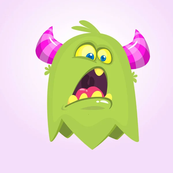 Schattig Klein Bang Tekenfilmmonster Tevreden Groene Monster Emotie Halloween Vector — Stockvector