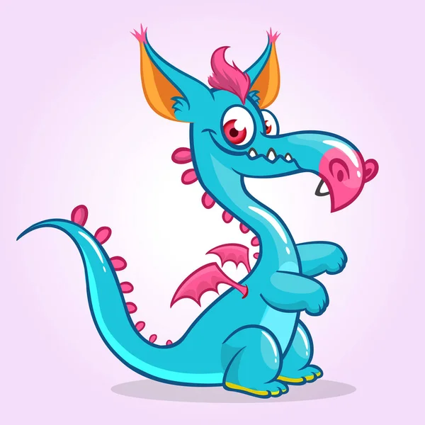 Joyeux Dragon Dessin Animé Illustration Vectorielle Mascotte Monstre Dragon Avec — Image vectorielle