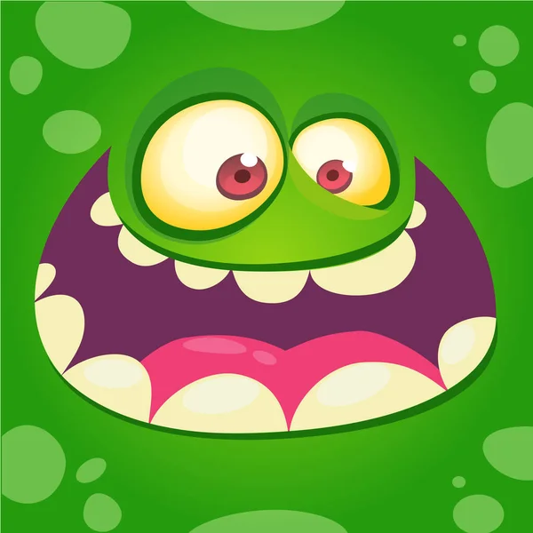 Cartoon Monster Face Isolated Vector Halloween Happy Monster Square Avatar — Stock Vector