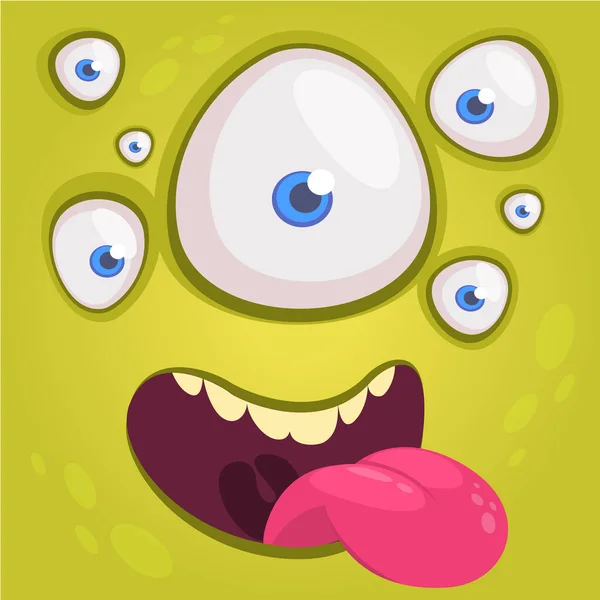 Cartoon Happy Funny Alien Character Many Eyes Vector Illustration Alien — Stock Vector