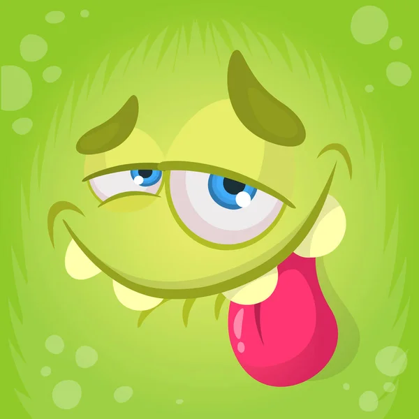 Zeichentrickmonster Gesicht Vector Halloween Grün Glücklich Cool Monster Avatar Parteimaske — Stockvektor