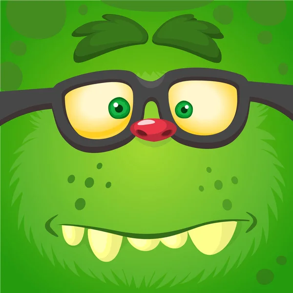 Kreskówkowe Zombie Okularach Wektor Ilustracja Futrzasty Zielony Potwór — Wektor stockowy