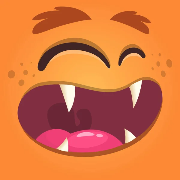 Face Monstre Bande Dessinée Vecteur Halloween Orange Cool Monstre Avatar — Image vectorielle