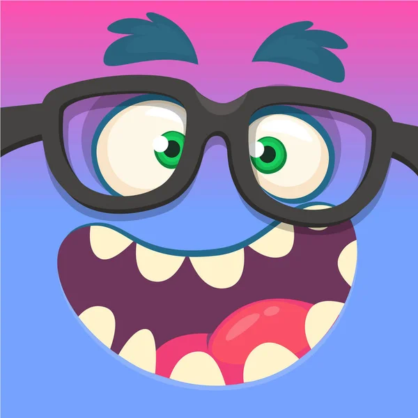 眼鏡をかけた漫画の怪物顔 ベクトルハロウィン面白い青とピンクのオタクモンスタースクエアアバター — ストックベクタ
