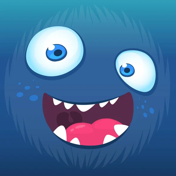 Zeichentrickmonster Gesicht Vector Halloween Blauer Monster Avatar Mit Breitem Lächeln — Stockvektor
