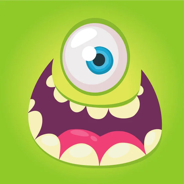 Zeichentrickmonster Gesicht Vector Halloween Grün Cooler Monster Avatar Mit Breitem — Stockvektor