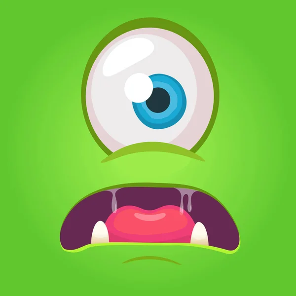 Cartoon Angry Monster Face Vector Halloween Green Monster One Eye — Stock Vector