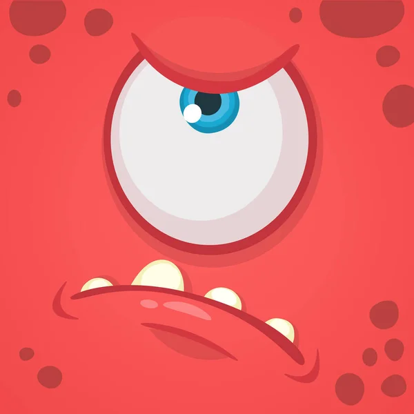 Cartoon angry monster face avatar. Vector Halloween red monster with one eye. Monster mask