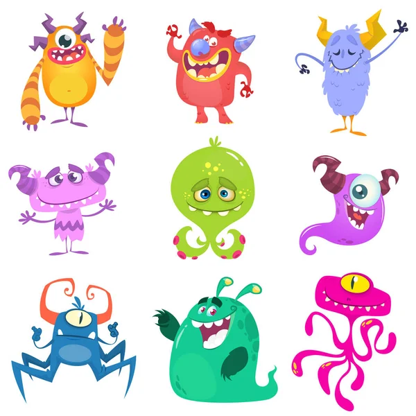 Cartoon Monsters Vector Set Van Cartoon Monsters Geïsoleerd Ontwerp Voor — Stockvector