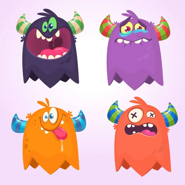 Tecknad Monster Inställd Halloween Vektor Uppsättning Tecknade Monster Isolerade Design — Stock vektor