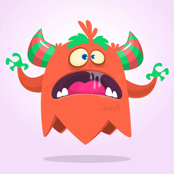 Wütend Cartoon Monster Rosa Und Gehörnt Vektorillustration — Stockvektor