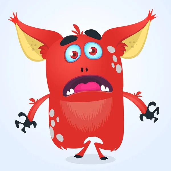 Dessin Animé Colère Gremlin Rouge Monstre Troll Avec Grandes Oreilles — Image vectorielle