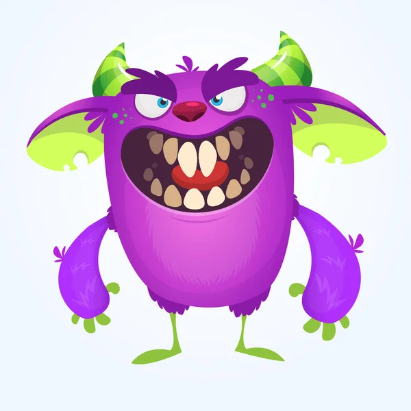 Boos Tekenfilmmonster Halloween Vector Illustratie Van Violet Monster Gezicht — Stockvector