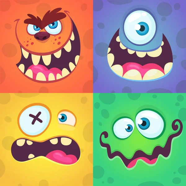 Zeichentrick Monster Gesichter Gesetzt Vektor Set Von Vier Halloween Monstergesichtern — Stockvektor