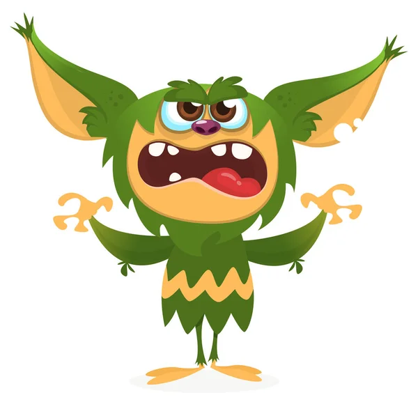 Gremlin Enojado Dibujos Animados Halloween Vector Ilustración Monstruo Peludo — Vector de stock