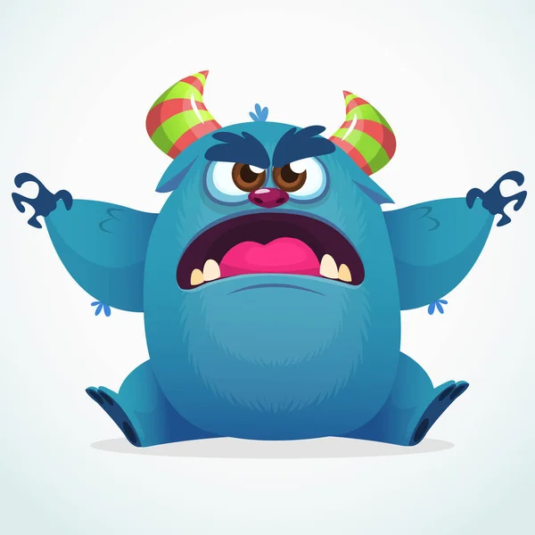 Monstro Desenho Animado Feliz Colorido Bonito Vector Gordo Monstro Mascote —  Vetores de Stock