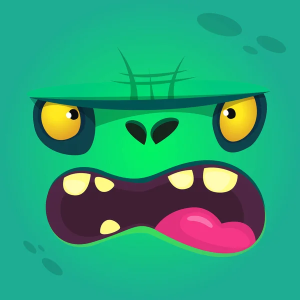 Karikatur Wütender Zombie Gesicht Vektor Zombie Monster Quadrat Avatar — Stockvektor