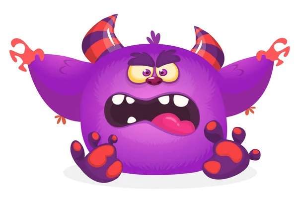 Schattige Blauwe Monster Cartoon Met Grappige Uitdrukking Halloween Vector Illustratie — Stockvector