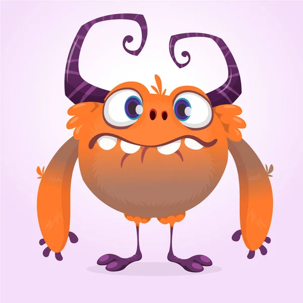Nettes Cartoon Monster Vector Pelzige Orangefarbene Monster Charakter Mit Winzigen — Stockvektor