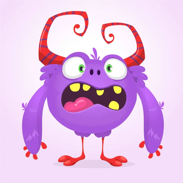 Nettes Cartoon Monster Vector Pelzigen Violetten Monster Charakter Mit Winzigen — Stockvektor