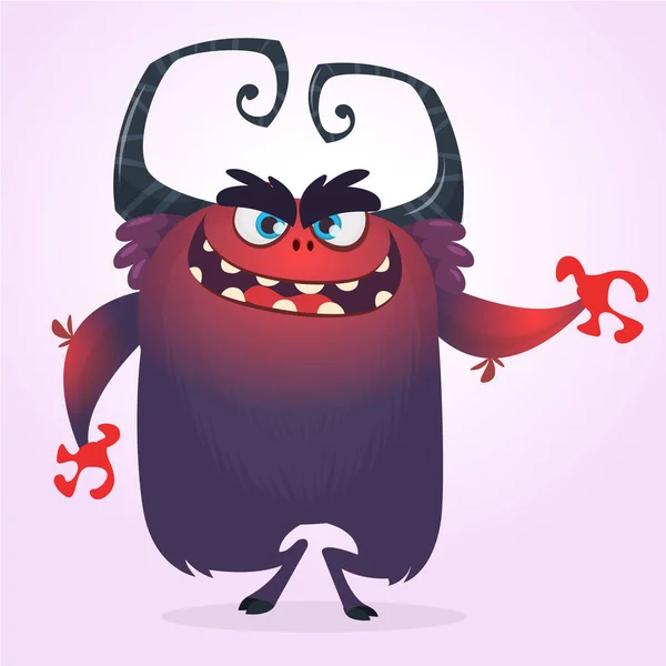 Nettes Cartoon Monster Wütendes Dunkelblaues Monster Mit Großem Maul Vektorillustration — Stockvektor
