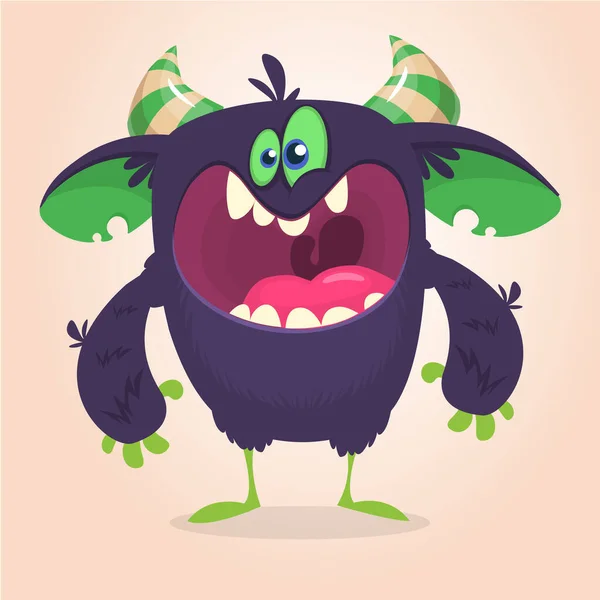 怒りっぽい漫画黒モンスター叫び 怒り狂った怪物の表情 — ストックベクタ