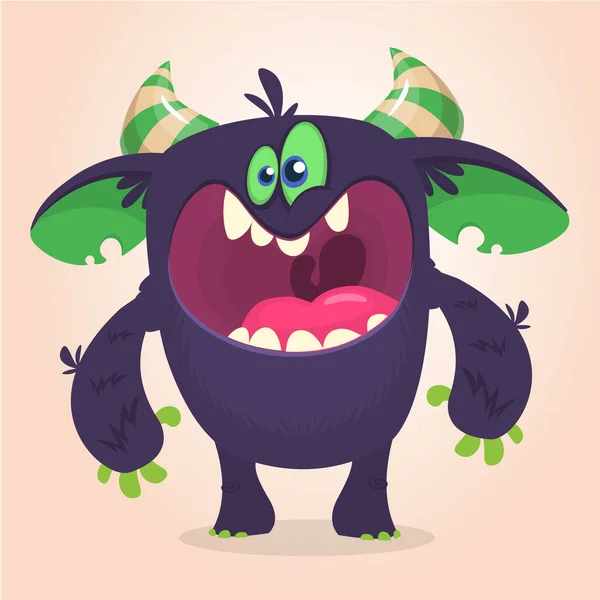 Wütendes Schwarzes Monster Zeichentrickfilm Schreit Wütender Monster Gesichtsausdruck — Stockvektor