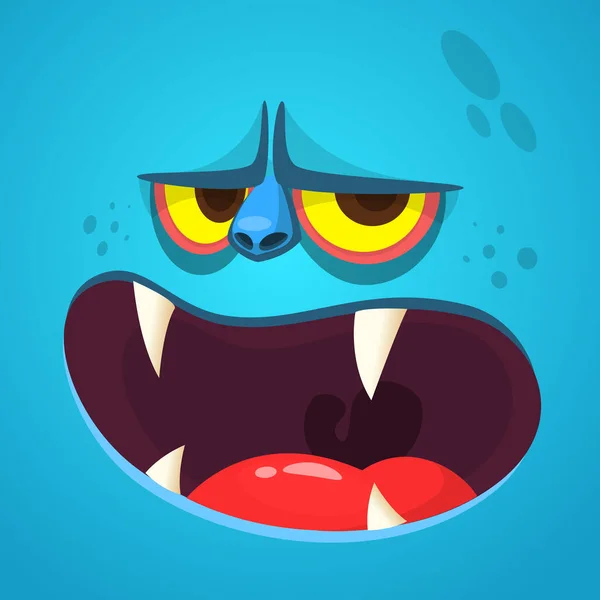 Cartoon Monster Face Vector Halloween Blue Monster Avatar Open Mouth — Stock Vector
