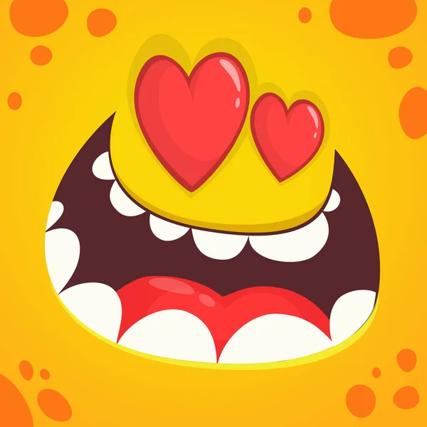 Cartoon Monster Face Love Heart Shaped Eyes Vector Halloween Orange — Stock Vector