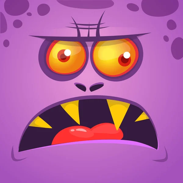 Cartoon cool angry zombie face. Vector Halloween purple zombie monster avatar