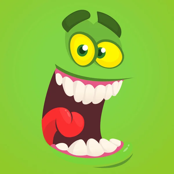 Kreskówkowa Twarz Potwora Vector Halloween Zielony Awatar Zombie Potwora Projekt — Wektor stockowy